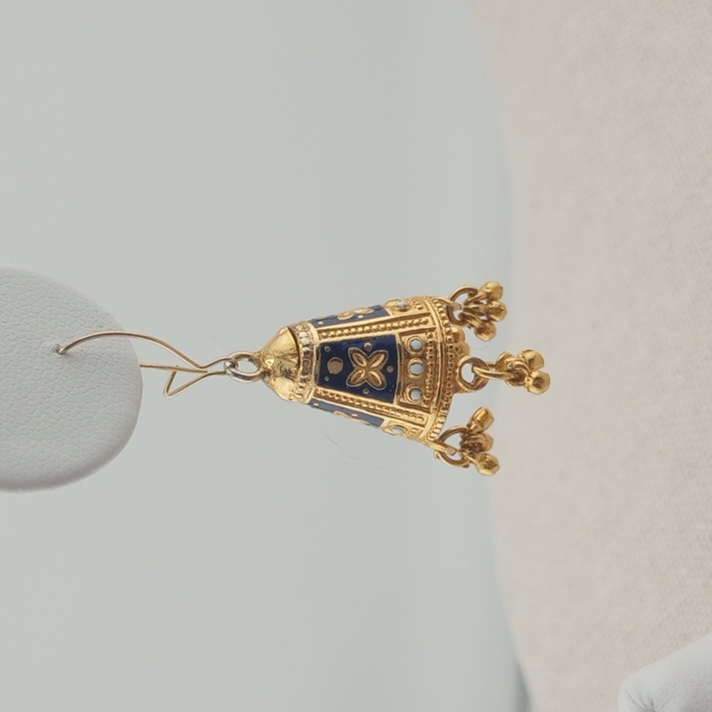 New Traditional Indian handmade Jhumka Navy Blue Goldtone Enamel Jingle earrings